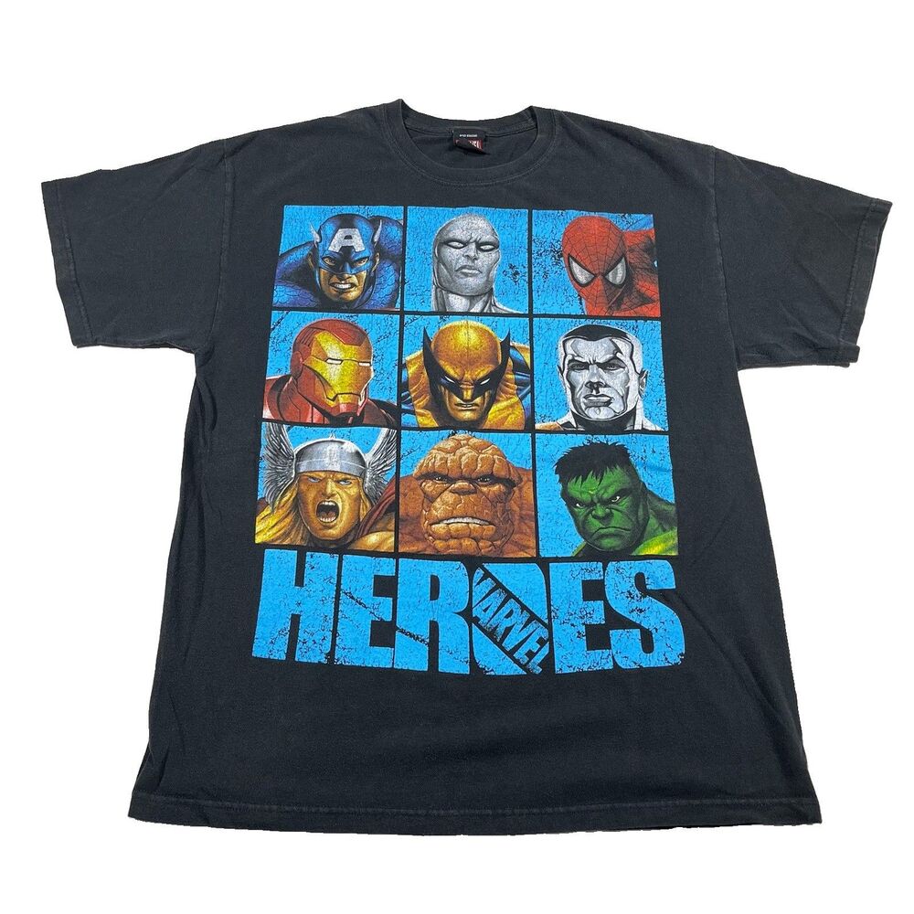 Marvel Heroes T Shirt Men’s Medium Wolverine Spider-Man Hulk Iron Man